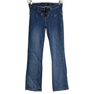 90s Y2K lei Jeans Size 13 Low Rise Flare Lace Up Blue Denim Vintage